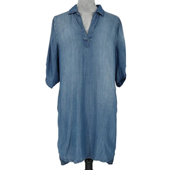 Philosophy Dresses & Skirts - Philosophy Dress Womens Large Blue Chambray Roll Tab Sleeves Coastal Western